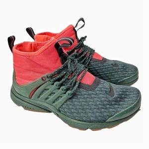 NIKE Air Presto Green Orange Mid Utility Basketball Athletic Shoes Size 8